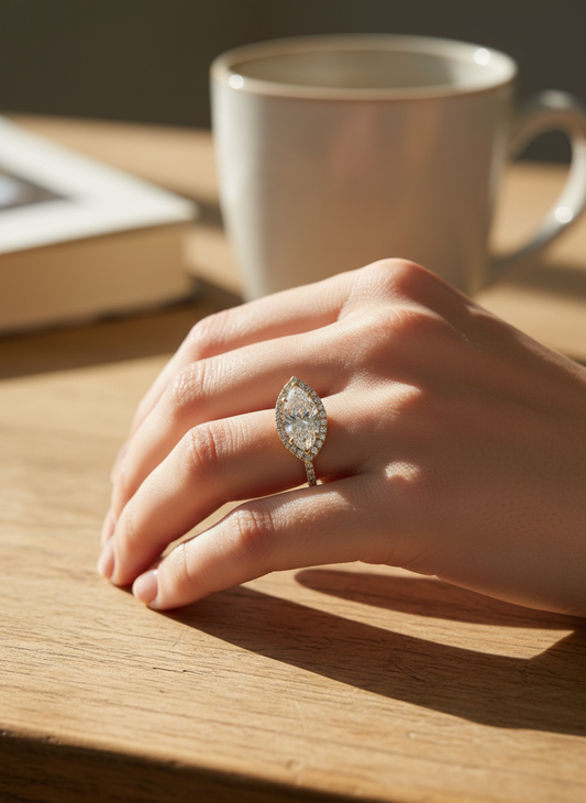 Marquise Halo Ring – Gold Tone & Zirconia