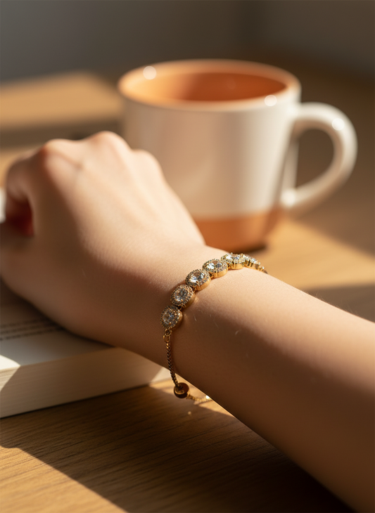 Bracelet – Gold Tone & Zirconia Row