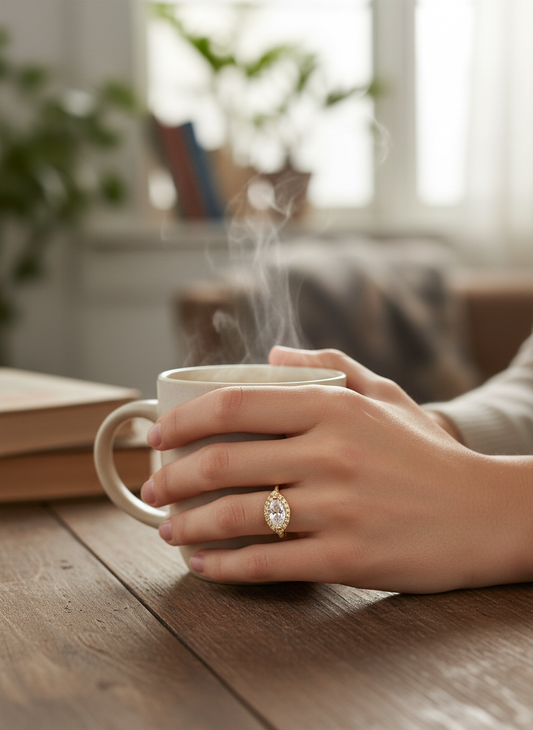 Marquise Halo Ring – Gold Tone & Zirconia